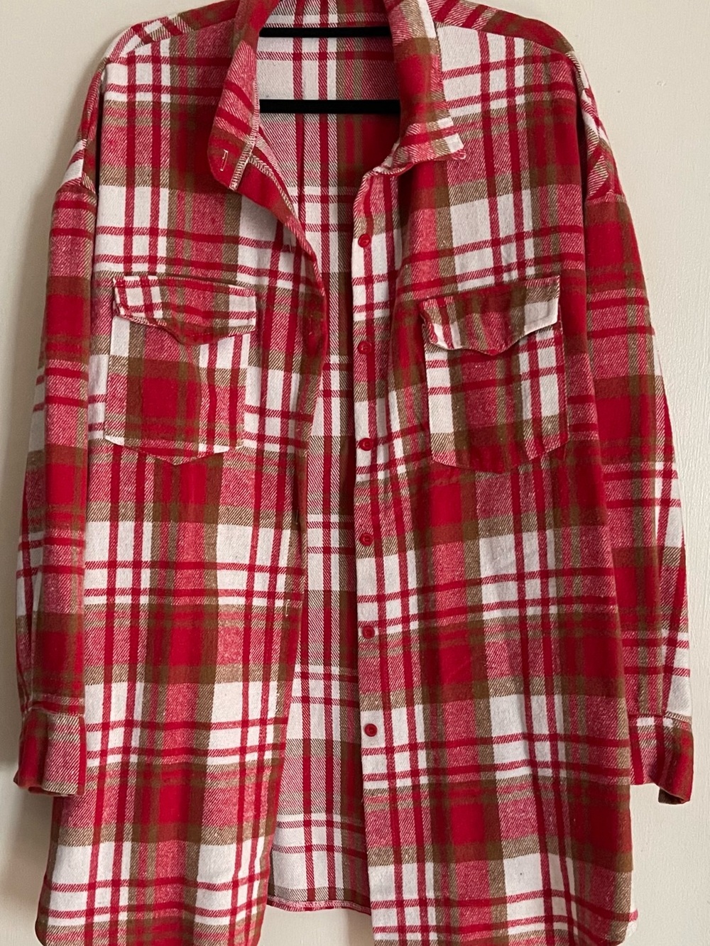 Women's Red Plaid Utility Shacket with Chest Pockets